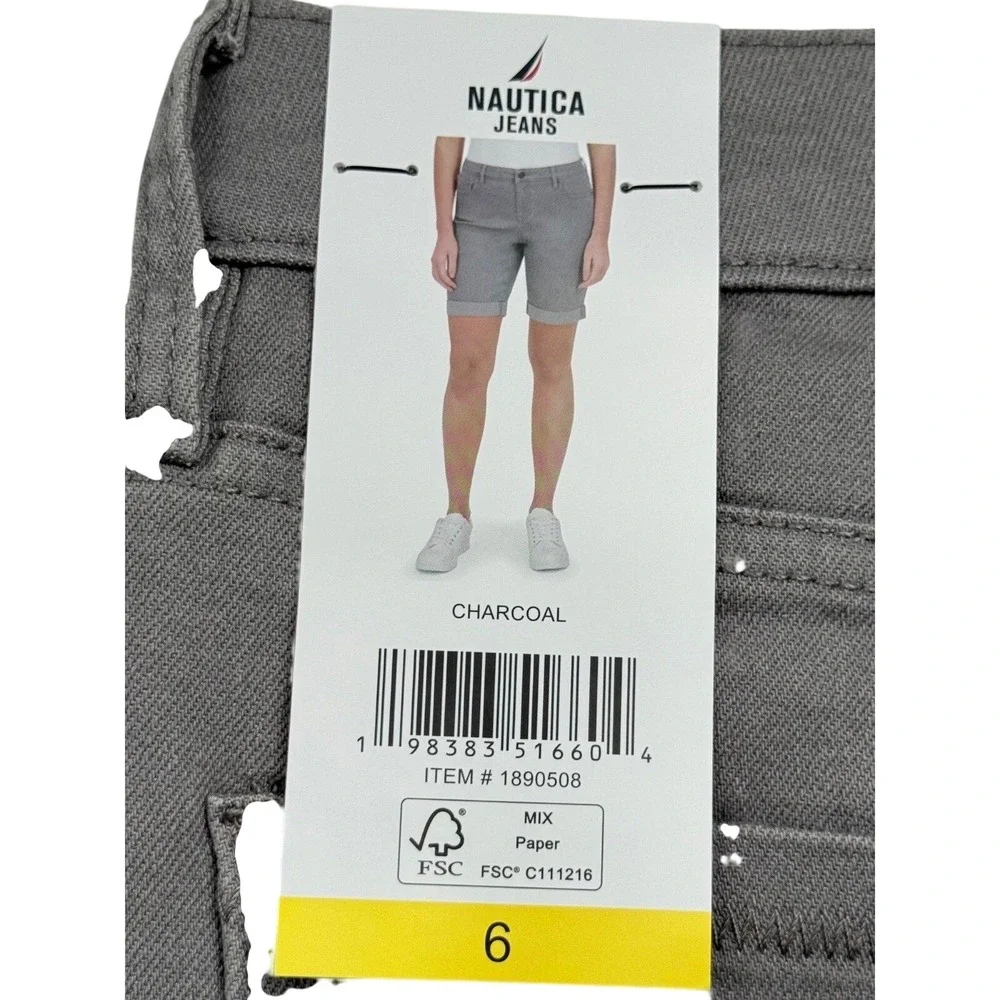 103. Nautica‎ Womens Charcoal Rolled Cuff Bermuda Shorts Size 6 Stretchy